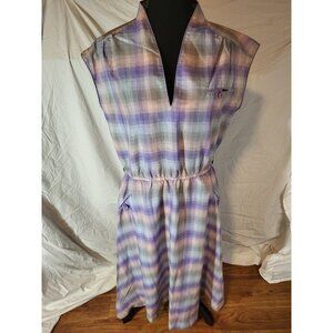 Vintage Miss Joni Pastel Plaid Size 14 70s Dress